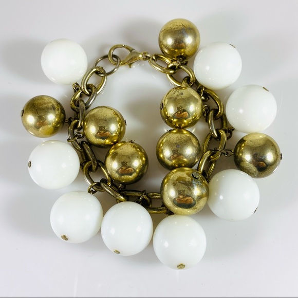 Awesome vintage bubble gum-ball gold and white cha cha bracelet - Picture 2 of 6